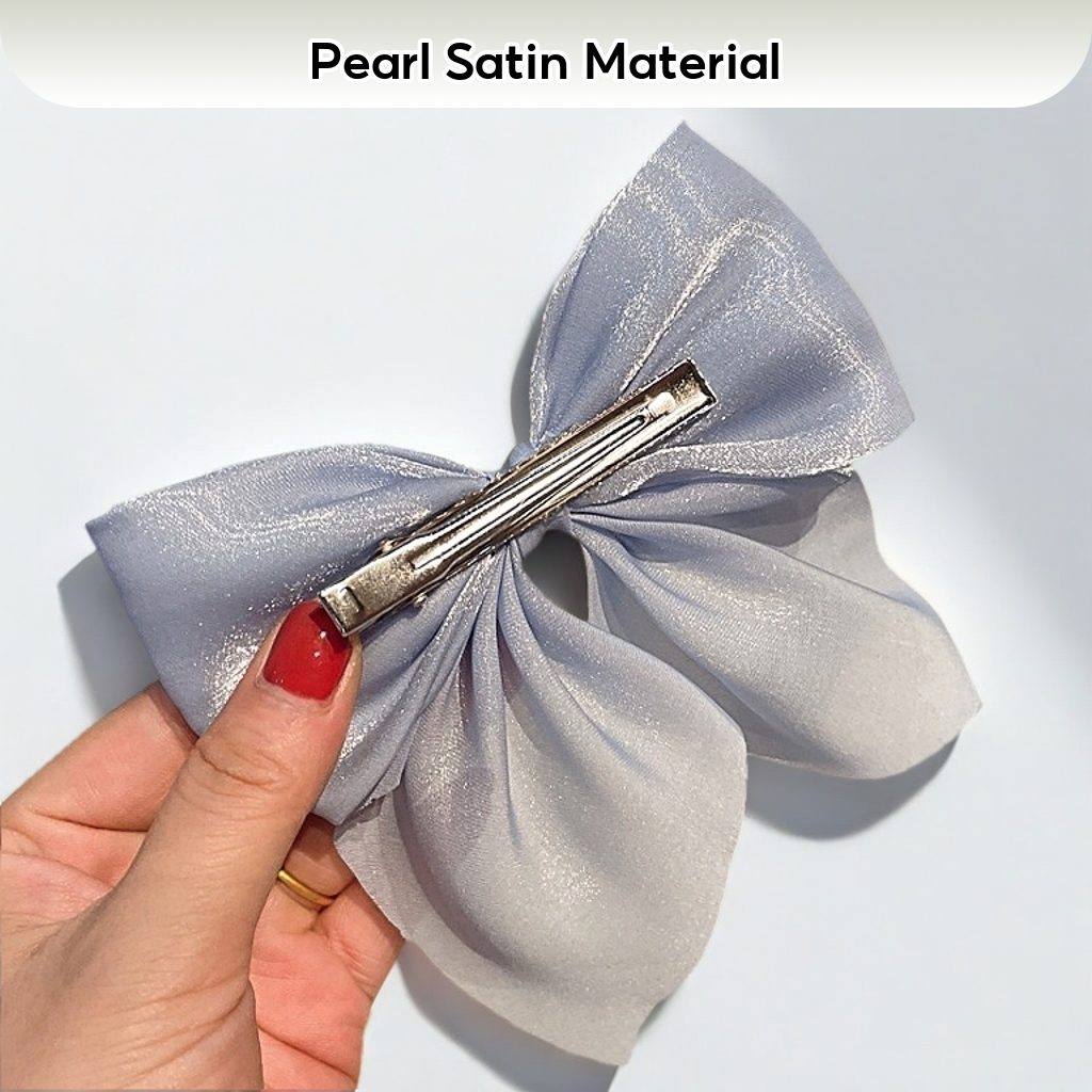 Sweet Multicolor Pearl Satin Big Bow Hairpin Retro Casual Ribbon Duckclip