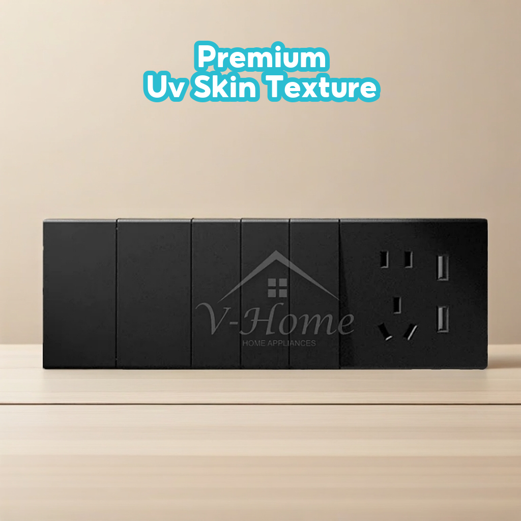 [SIRIM] VHome® Black Switch UV Skin Texture Premium Switches Suis Socket Wall Slim Modern Design 13A 15A 20A