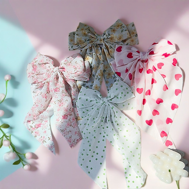 1Pcs Summer Girls Long Big Bow Float Satin Clips Back Head Hair Clip Internet Red The Same Temperament Elegant Hair Accessories