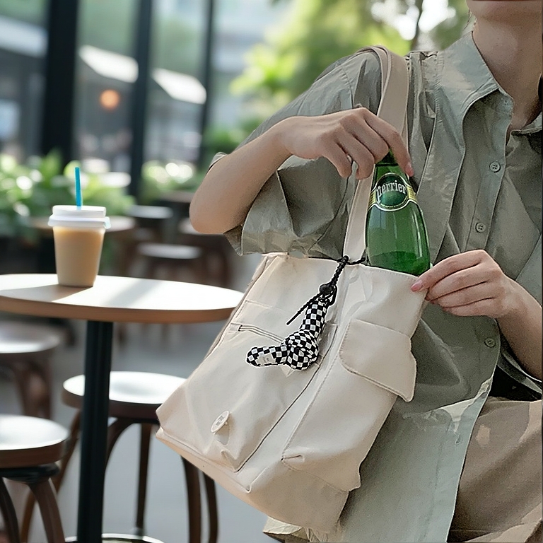 Commuting Simple Canvas Bag Japanese Ins Wind Students Class Large Capacity Shoulder Bag Female Solid Color Tote Bag