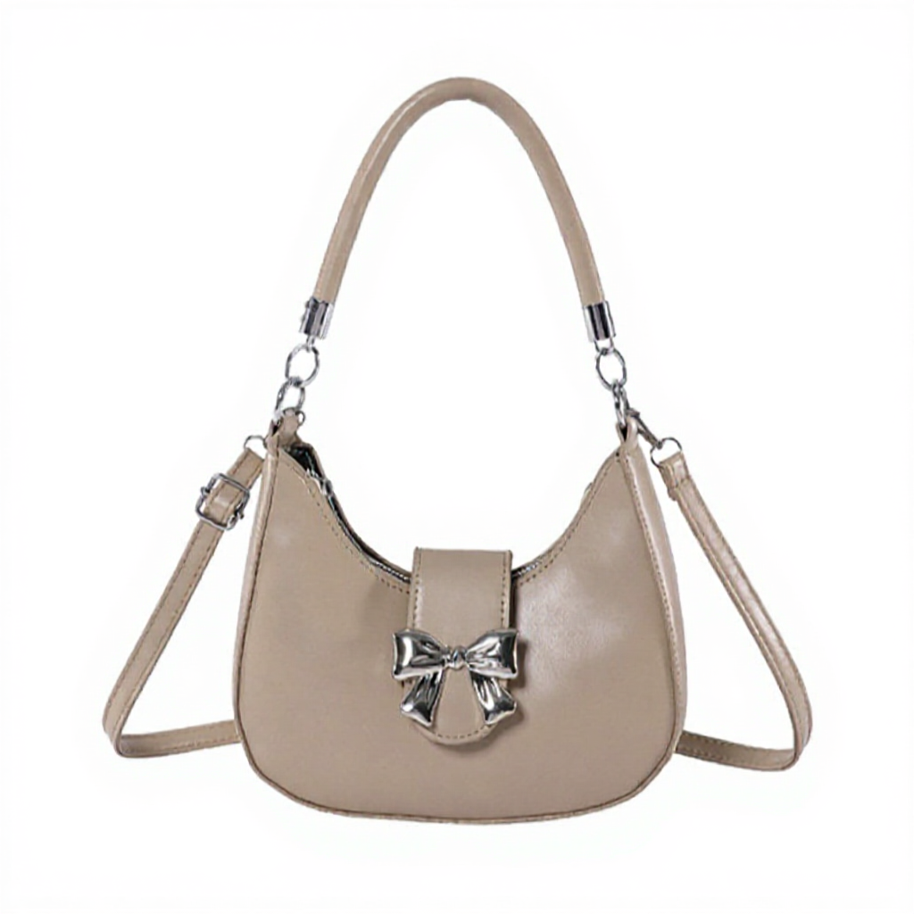Underarm Bag Women Bow PU Leather Armpit Handbag Casual Girls Sling Shoulder Crossbody Bag