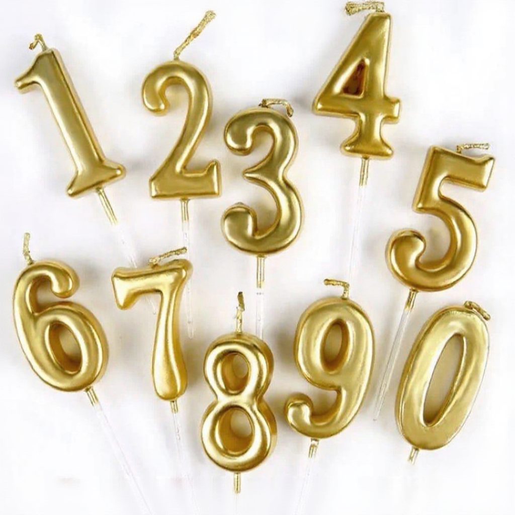 GeeParty Number 0-9 Noble Gold Candle for Birthday Party Cake Candle Sparklers Decorations Supplies