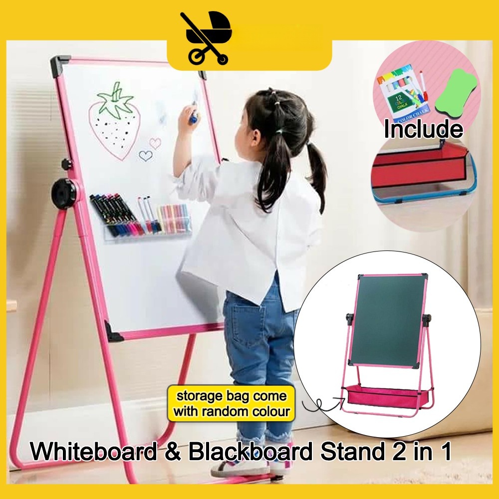 TENSO T017 Kids Drawing Board Whiteboard & Blackboard Double Sided Stand 2 in 1 Toys