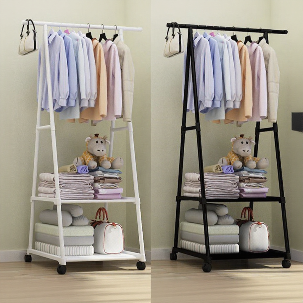 Triangle Clothes Rack Home Indoor & Outdoor Simple Cloth Hanger Storage Racks Wardrobe With Wheels Rak Baju