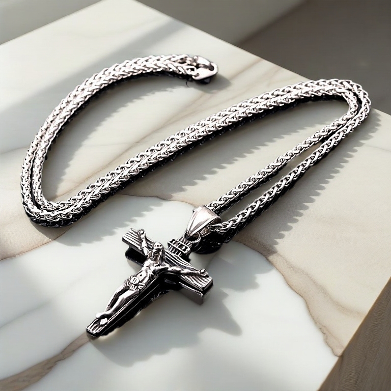 Religious Jesus Cross Necklace for Men Fashion Gold color Cross Pendent with Chain Necklace Jewelry Gifts for Men