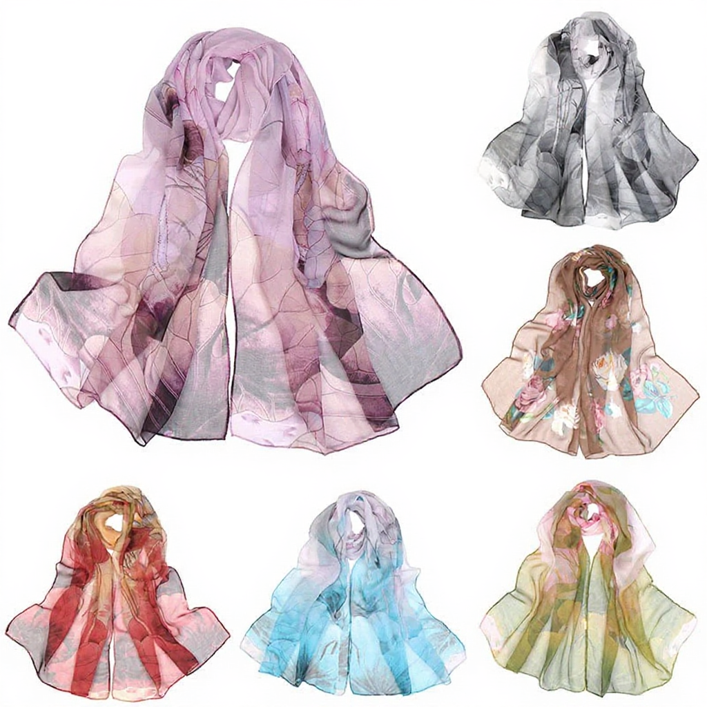 Colorful Lotus Printed Shawl Georgette Pashmina Shawl Thin Muslim Headscarf