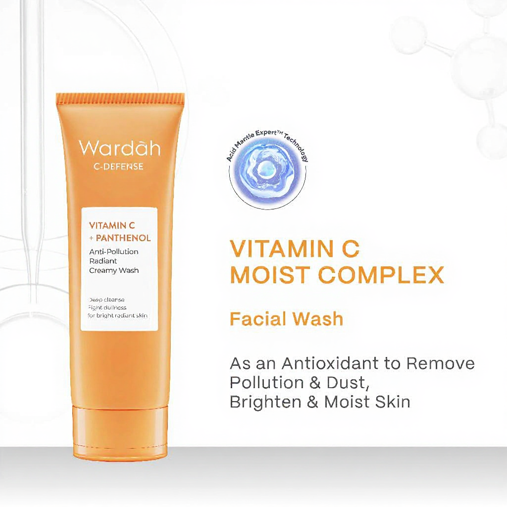 Wardah C-defense Vitamin C + Panthenol Anti-Polution Radiant Creamy Wash 100 mL- Deep cleanse for bright radiant skin
