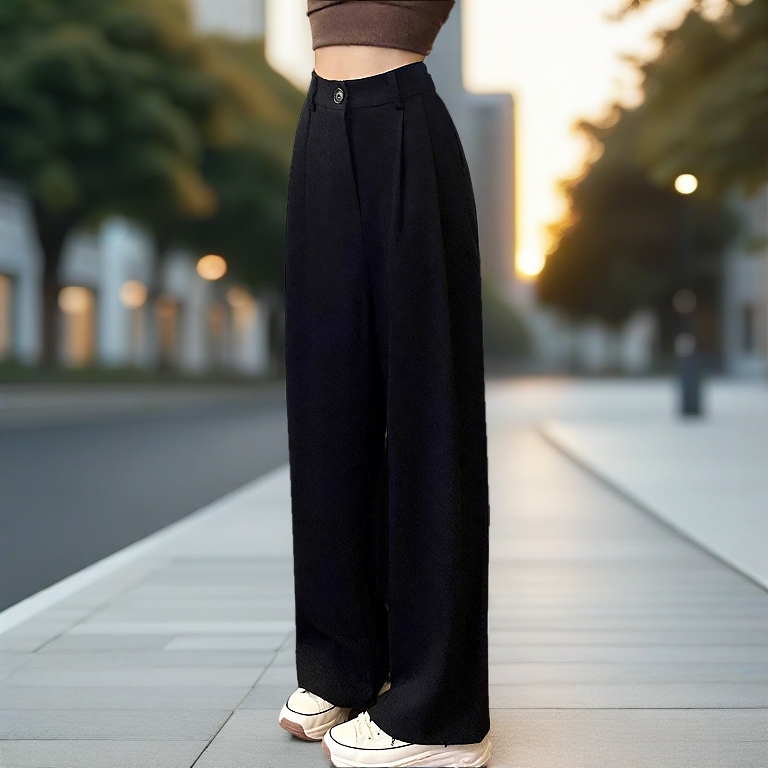 Korean Style Women Straight Leg Long Pants Suit Pants High Waist Elastic Waist S-2XL