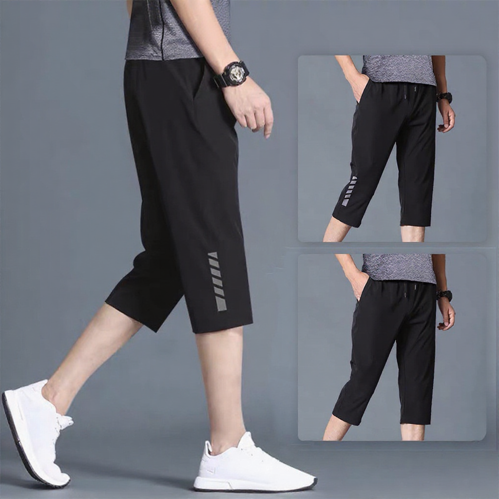 READY STOCK Mid-Long Men Pants Casual Sport Running Short Pants Fitness Breathable Plus Size Men Seluar Lelaki - ADAM