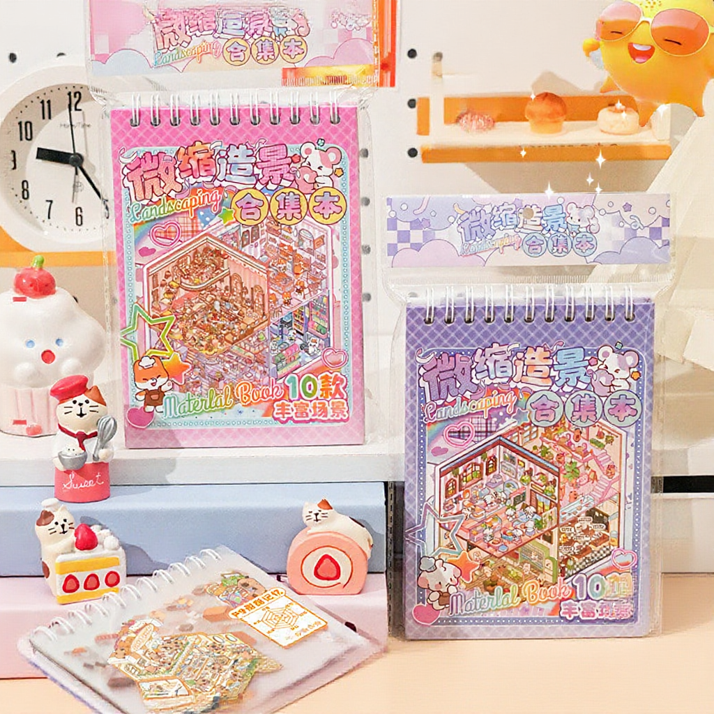 【?? Ready Stock】Miniature Sticker Book 貼紙本 贴纸书 scene sticker book 3d sticker book Miniature Scene Collection Book Landscaping Stickers Three-Dimensional Cabin Girl Children's Toys diy Handbook Sticker