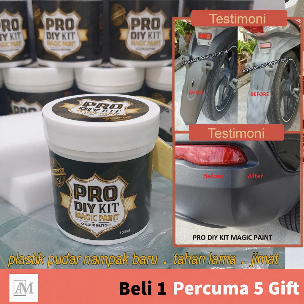 PRO DIY KIT - Polish Magic Paint - Plastic Trim Restore - dashboard restore - cat hitam - cat plastik