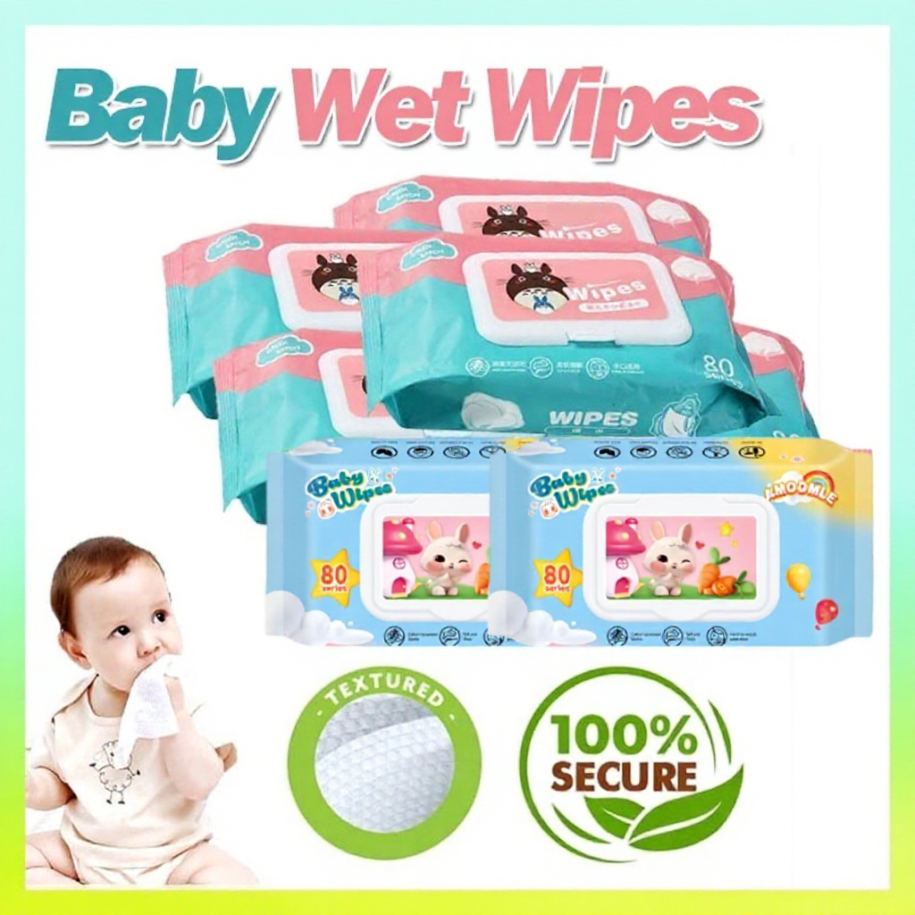 【Ready Stock】80/10PCS Premium Baby Wet Wipes Tisu Basah Wet Tissue With Cover Non-Alcohol Parabens Free Fragrance Free