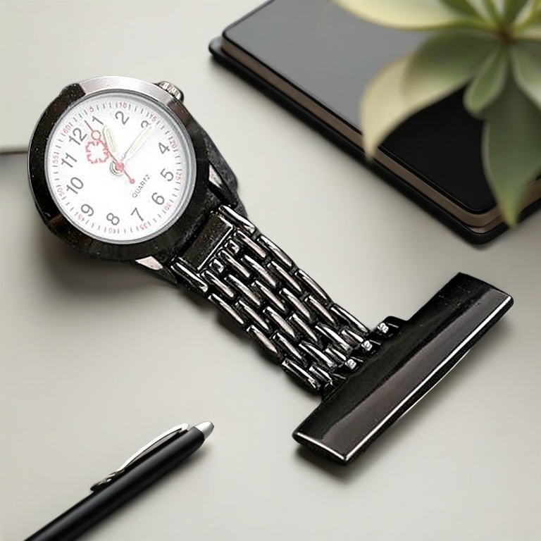 Stylish Metal Clip-on Pocket Quartz Analog Brooch Medical Nurse Fob Watch Gift