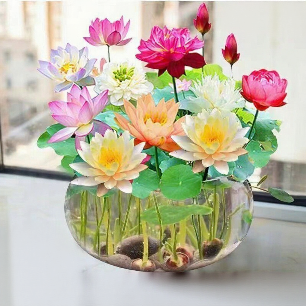 Open Sided 20Pcs 四季莲花种子Bowl Lotus Flower Seeds Water Lily Home Garden Plants Multi-Color Mix Mini Lotus Seeds