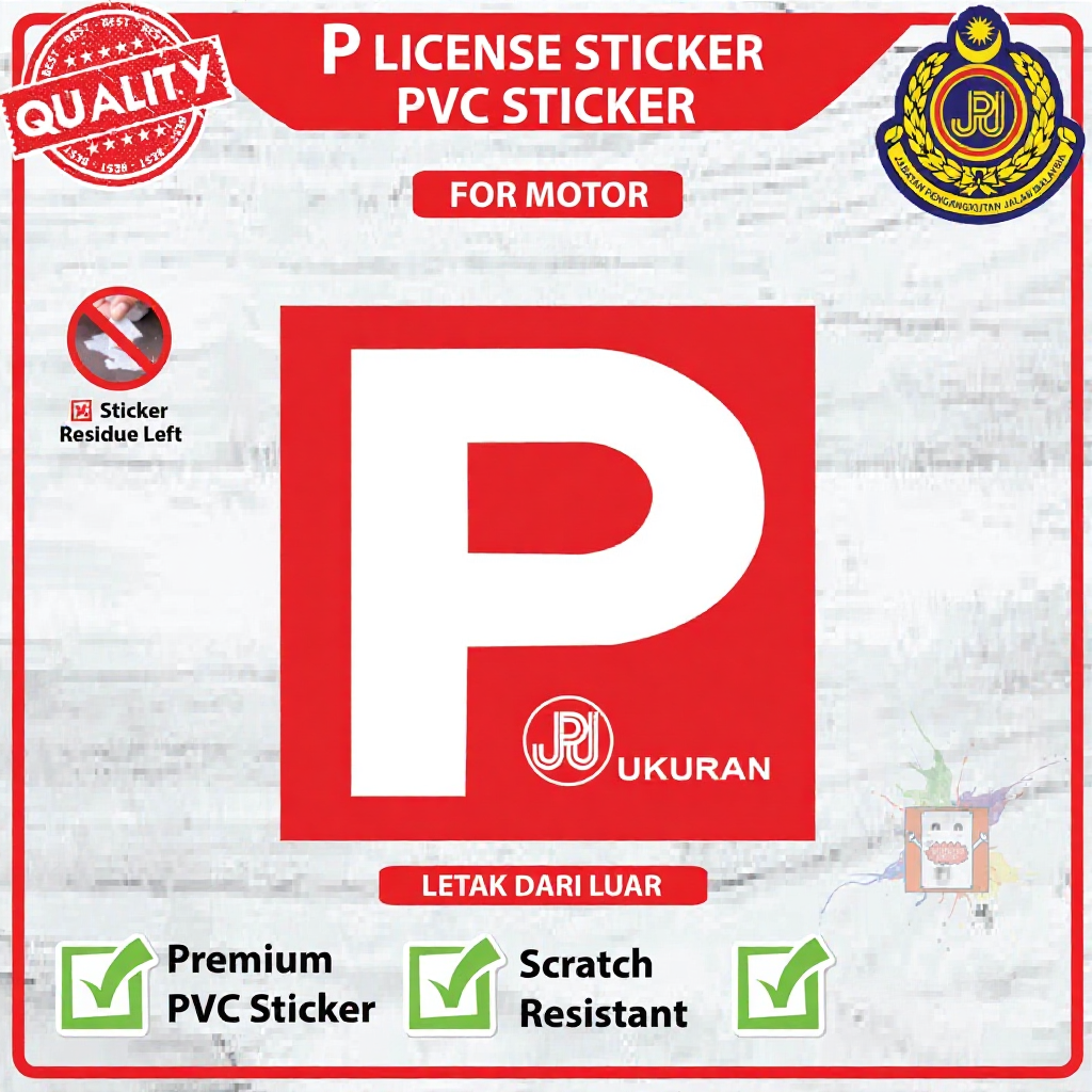 P License Sticker for Cars & Motor, Pelekat P license Kereta & Motor
