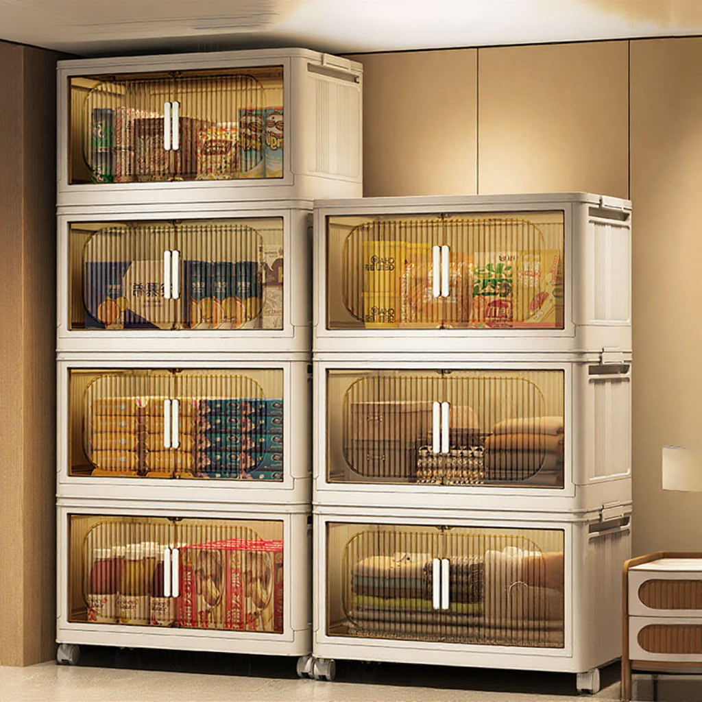 Foldable Storage Cabinet 3~5 Layers With Wheels 2 Doors Storage Box Clothes Storage Organizer 可堆疊收納櫃