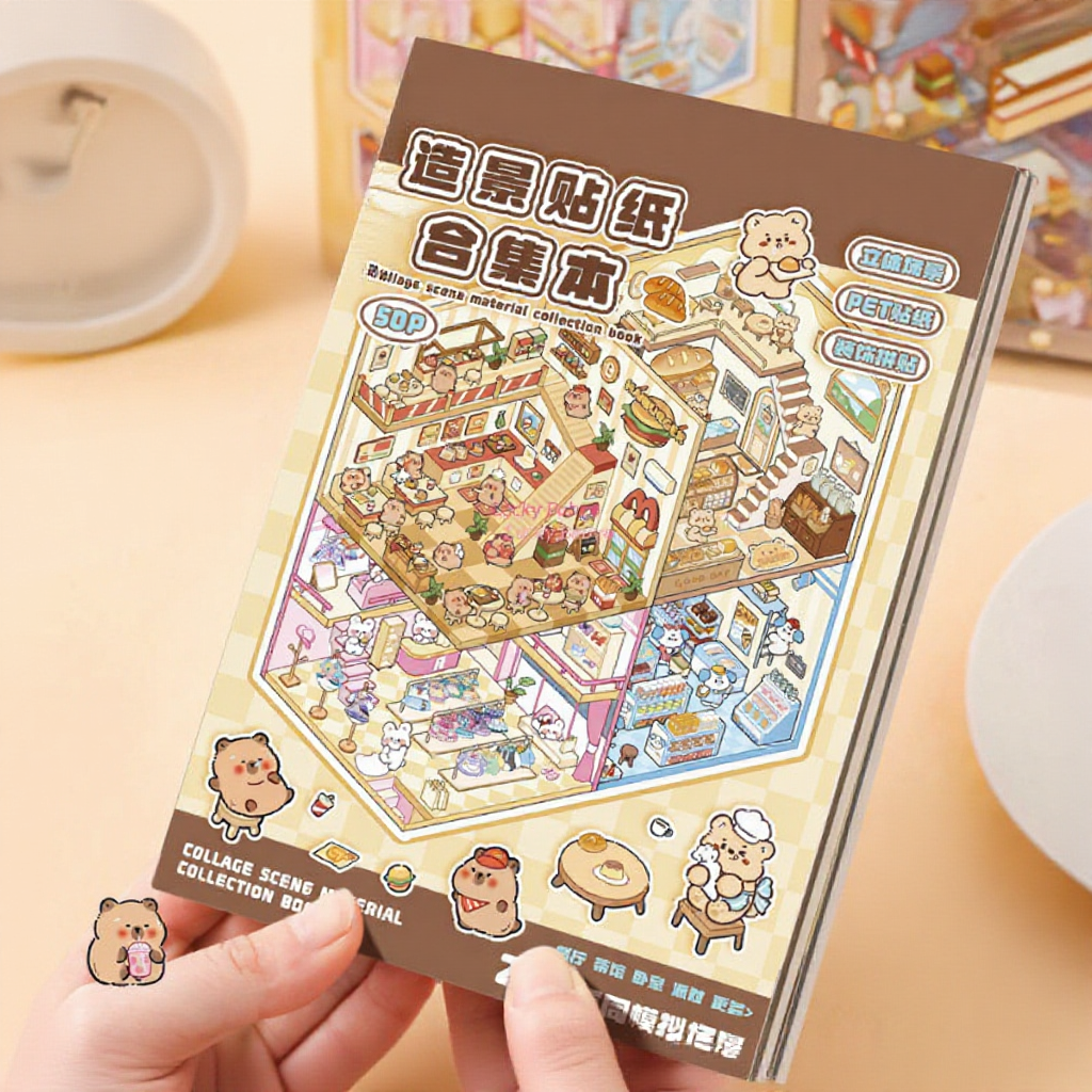 Capybara Tirado Miniature Scene Collection Book Landscaping Stickers 3D Cabin Girl Children's Toys DIY Handbook Stickers