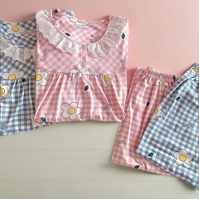 baju tidur women's pyjamas seluar tidur wanita piyama women set wear baju tidur plus size 睡衣女夏 cute pajamas yellow dress