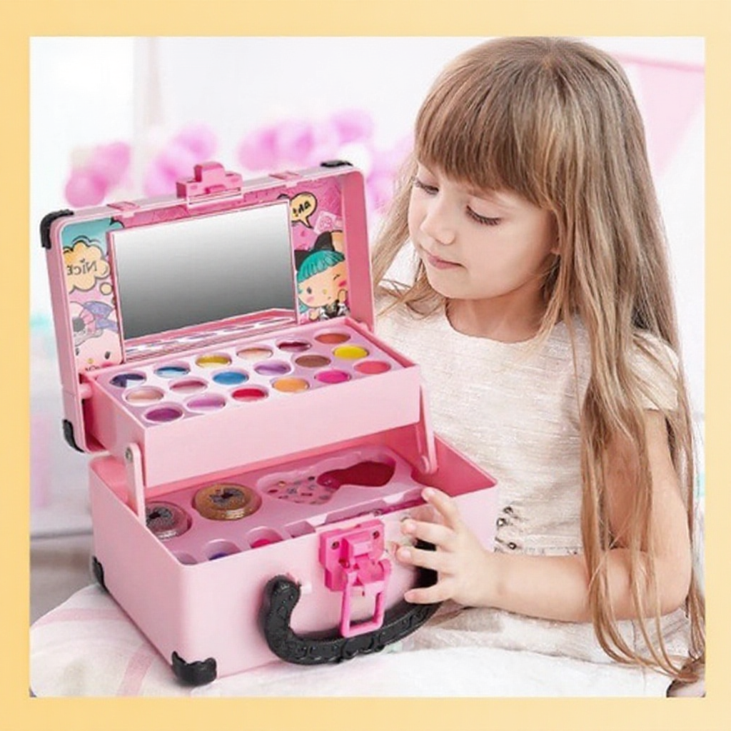17, 31 PCS Kids Makeup Set Non-Toxic Washable Cosmetics Toys Pretend Game Princess Eyeshadow Blush Lipstick Makeup Handbag