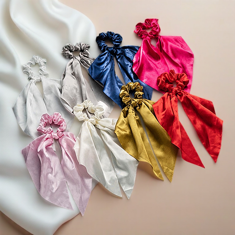 Large Korean Vintage Satin Bow Hair Clip Women Ponytail Streamer Scrunchies Fashion Hair Accessories
