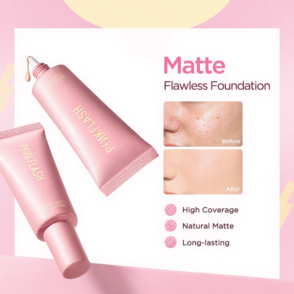 【Ready Stock】PINKFLASH Foundation Weightless Lasting All Day High Coverage Oil Control Matte PF-F03