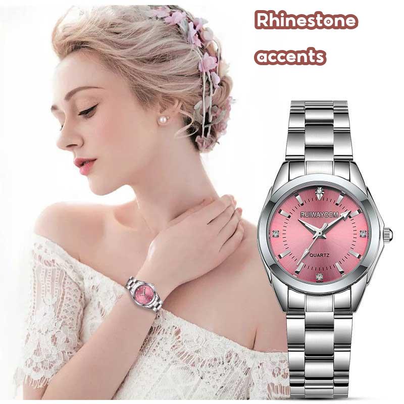 RUIWAY Stylish Luxury Rhinestone Stainless Steel Quartz Watch Japanese Movement Business for Women