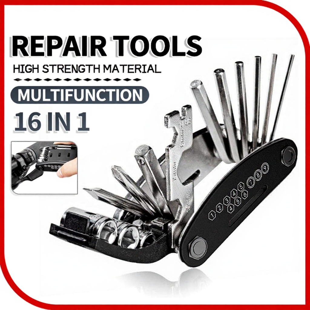 16 In 1 Tools Bicycle Folding Tools Pocket Bicycle Repair Tool Set Multifunction Tools Bicycle Motor Universal Bike