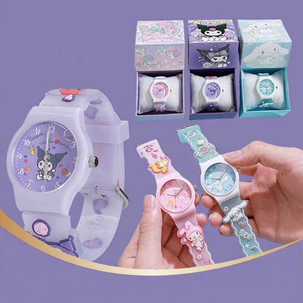 Kuromi Watch For Kids Girl Melody Cinnamoroll Elementary School Sanrio Quartz Watch Pointer Style with Gift Box Birthday Gift Doorgift
