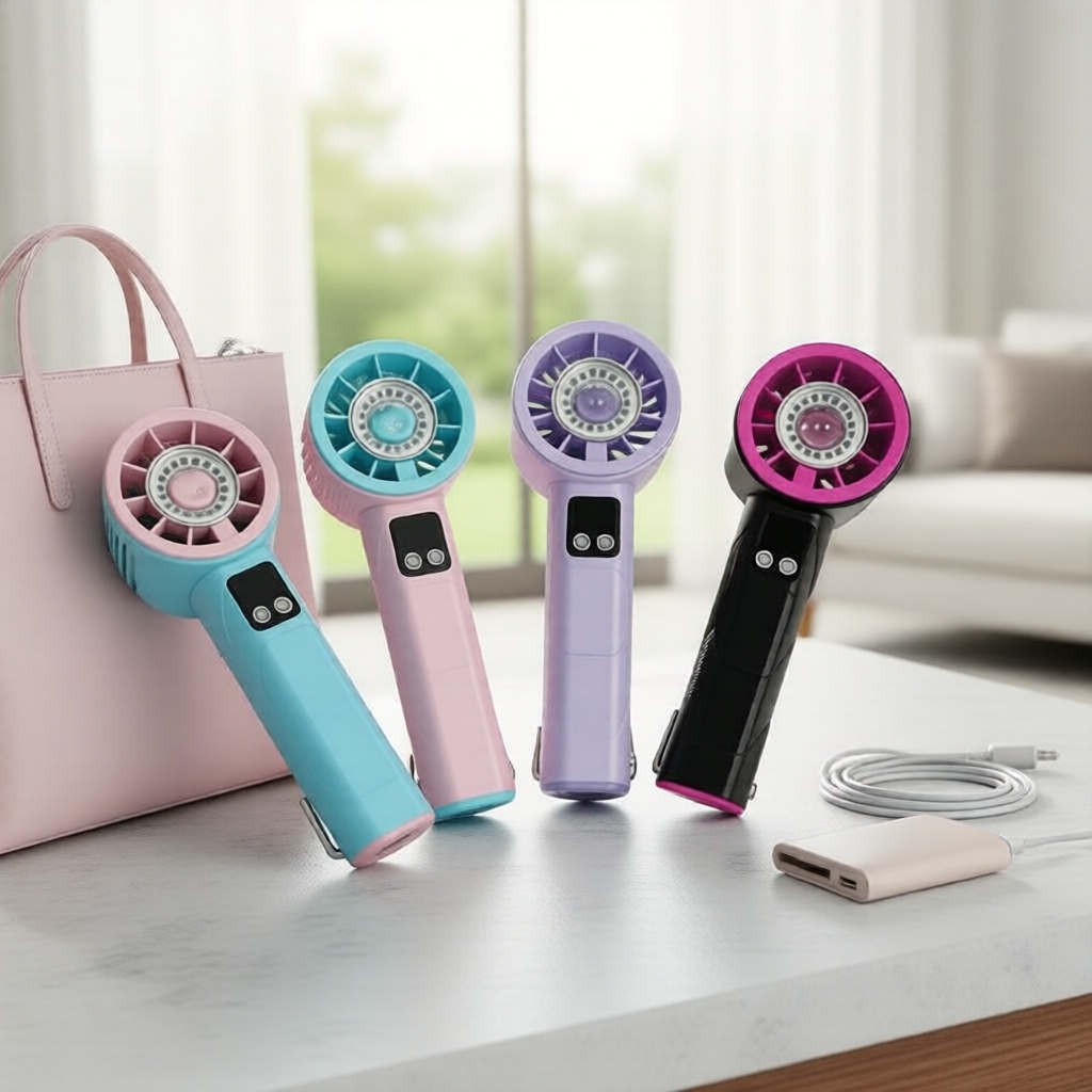 100-Speed LED Handheld Turbo Fan, 9m/s Wind, Flashlight, USB-C Rechargeable, Carabiner for Travel & Home 100-Kelajuan LED Kipas Turbin Tangan 9m/s Angin, Lampu Suluh, Boleh Cas USB-C, Karabiner Untuk Perjalanan & Rumah