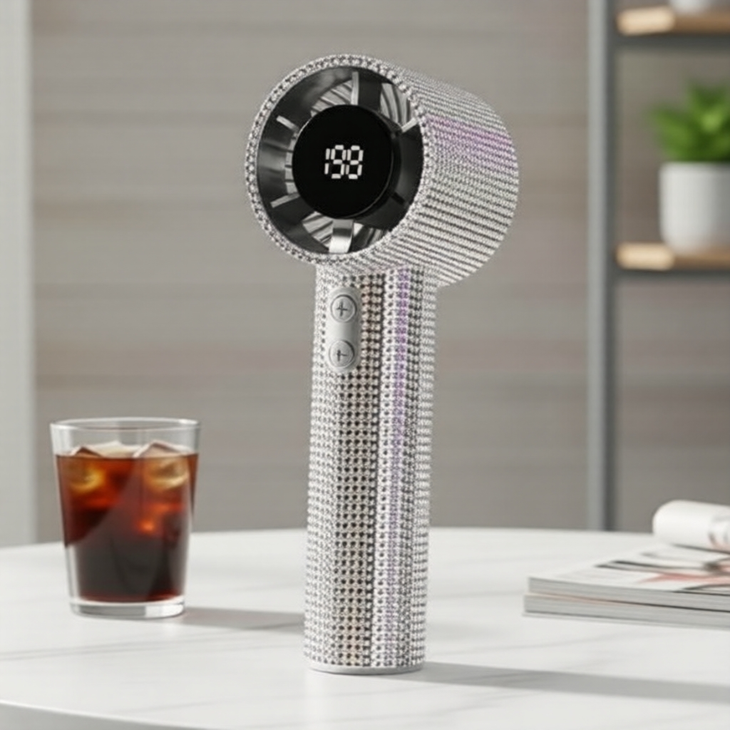 Turbo Handheld Fan with 5 Gears, Diamond Luster, USB-C Rechargeable, All-Day Battery, Digital Display Turbo Kipas Tangan dengan 5 Kelajuan, Kilauan Berlian, Boleh Cas USB-C, Bateri Seharian, Paparan Digital