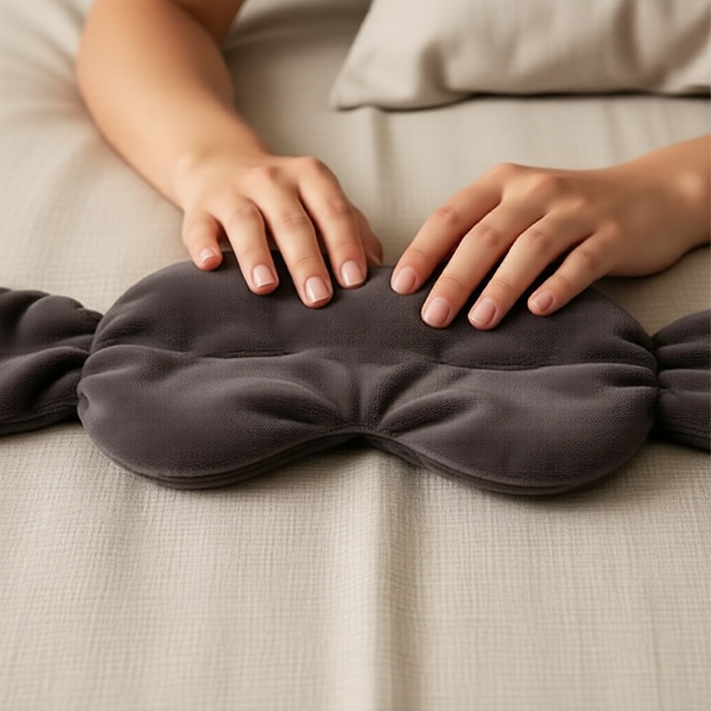 Relaxing Gravity Eye Mask: Light-Blocking for Sleep at Home & Travel; Provides Pressure Relief & Comfort Topeng Mata Graviti Relaks: Sekatan Cahaya untuk Tidur di Rumah & Perjalanan; Memberi Kelegaan Tekanan & Keselesaan