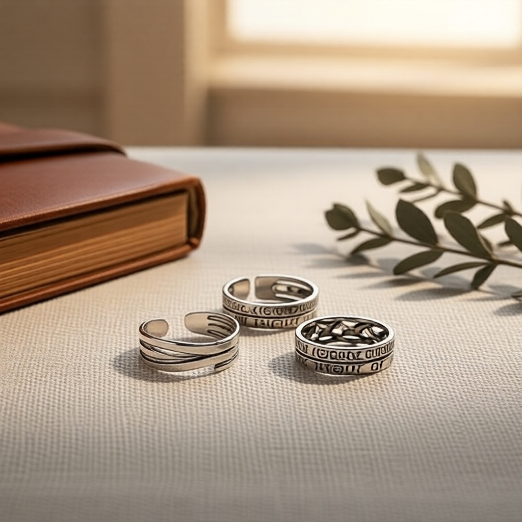 Vintage-Inspired 3-Piece Adjustable Alloy Ring Set, Personalized Roman Numeral Design, Unisex Statement Jewelry Set Cincin Aloi 3pc Boleh Laras Gaya Vintage, Reka Bentuk Nombor Roman Peribadi, Barang Kemas Kenyataan Unisex