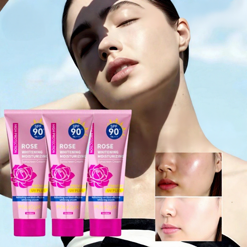Rose SPF90+ PA+++ Sunscreen Cream High Protection UV+ KISS Whitening Tinted Sunblock 60g