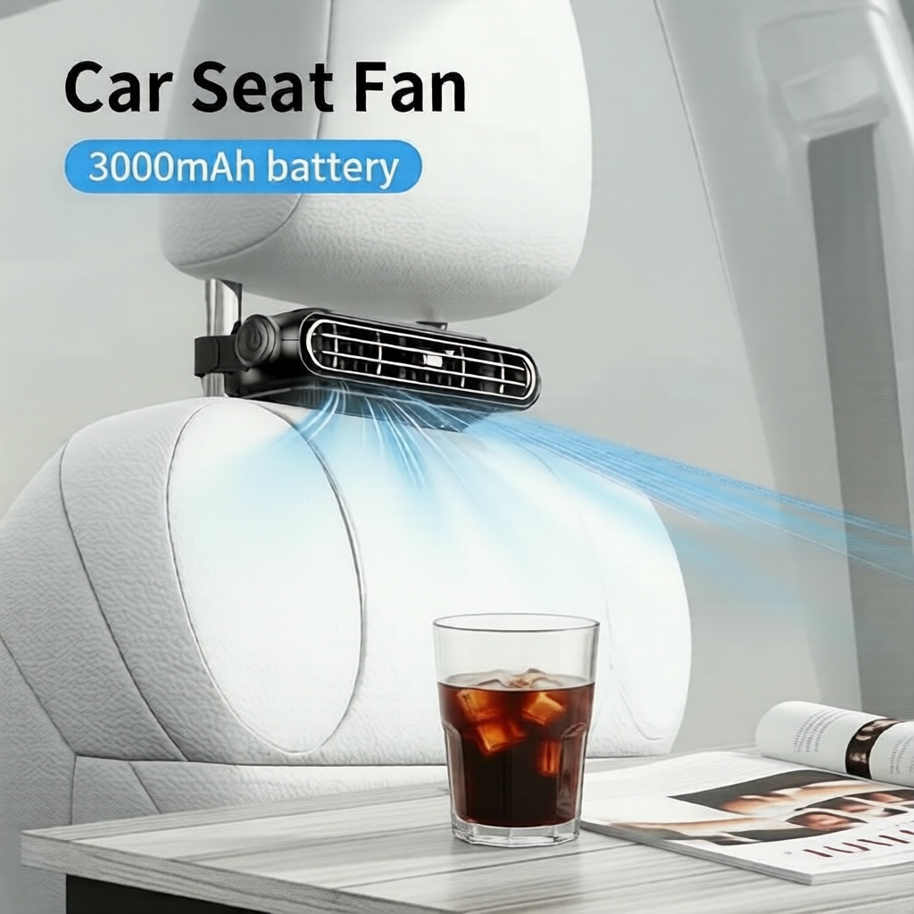 3-Speed Car Seat Velcro Fan, 3000mAh Rechargeable Battery, USB Powered for Auto, Golf Carts & RVs Kipas Velcro Tempat Duduk Kereta 3 Kelajuan Bateri Boleh Cas 3000mAh Dikuasakan USB untuk Kereta, Troli Golf & RV