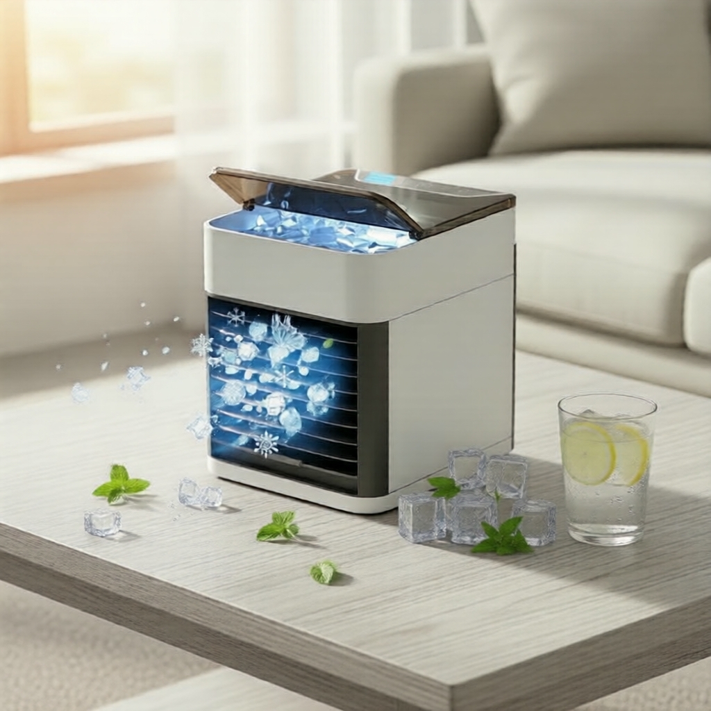 USB Desk Fan Tower with Cold Air & Mist, Portable Space Cooler for Rapid Cooling Kipas Meja USB Menara dengan Udara Sejuk & Kabus, Penyejuk Ruang Mudah Alih untuk Penyejukan Pantas