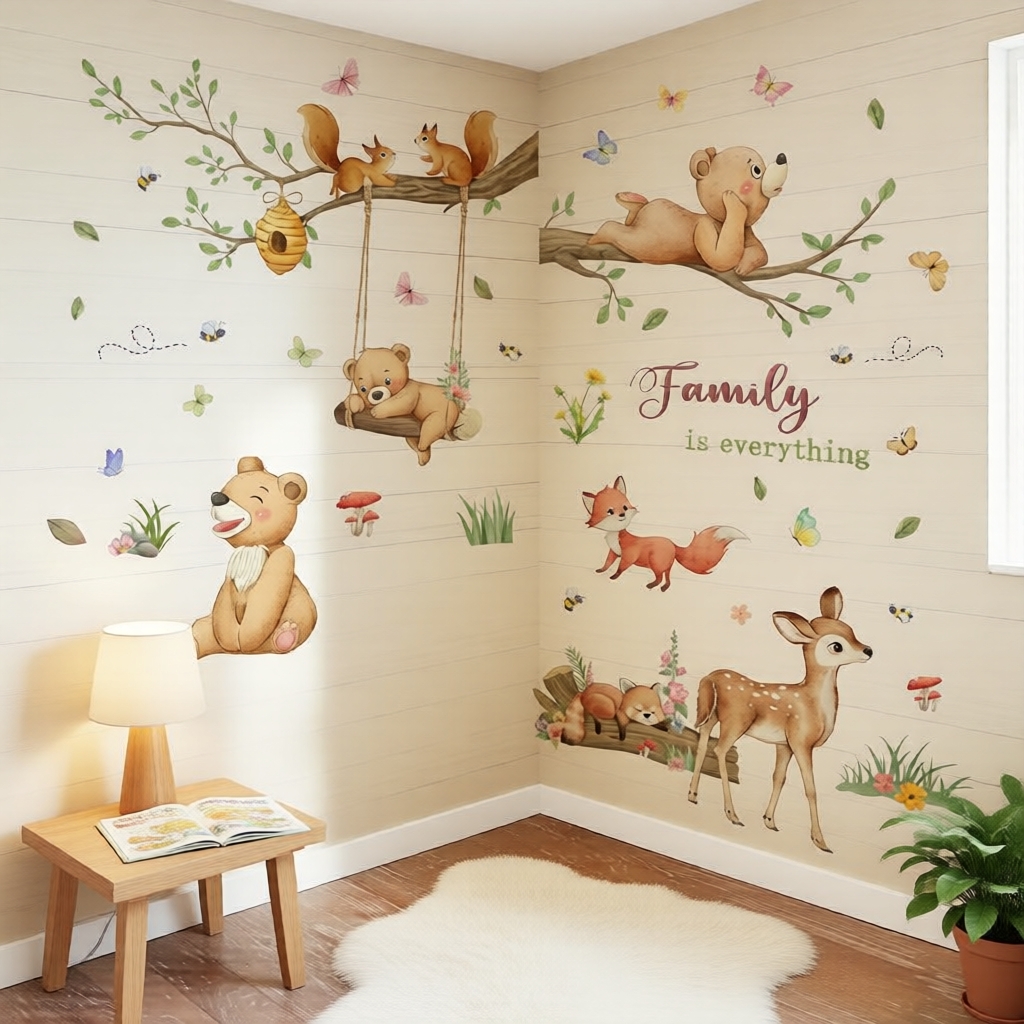 3-Piece Forest Animal Quote Wall Decals (30x90cm Each) for Kids' Rooms and Family-Themed Living Decor Set Pelekat Dinding Petikan Haiwan Rimba 3-Keping (30x90cm setiap satu) untuk Bilik Kanak-kanak dan Dekor Tema Keluarga
