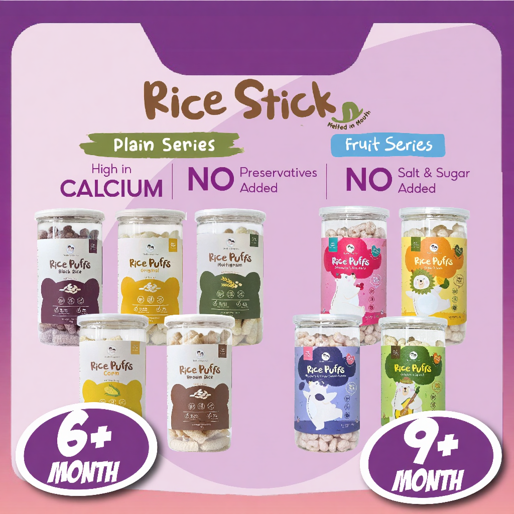 Double Happiness Fruits Series Rice Puff /Plain Series(10g / 50g) Rice Snack Rice Stick for baby 6 months and above