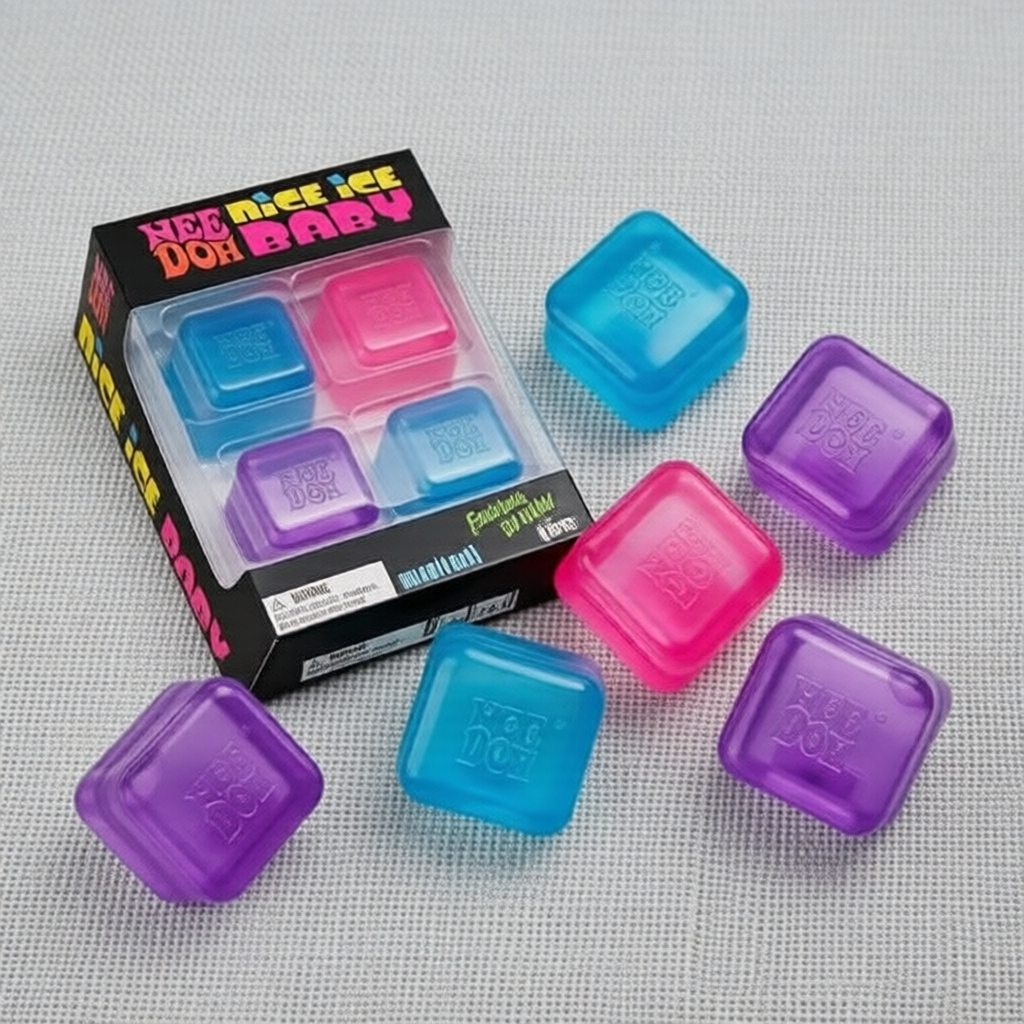 NeeDoh 4-Pack Nice Ice Teenie Squishy Toys - Cool Cats Ice Cube Fidget Set, Super Soft Stress Relief NeeDoh 4-Pek Teenie Squishy - Mainan Fidget Kucing Sejuk, Set Kiub Ais, Sangat Lembut untuk Melegakan Tekanan