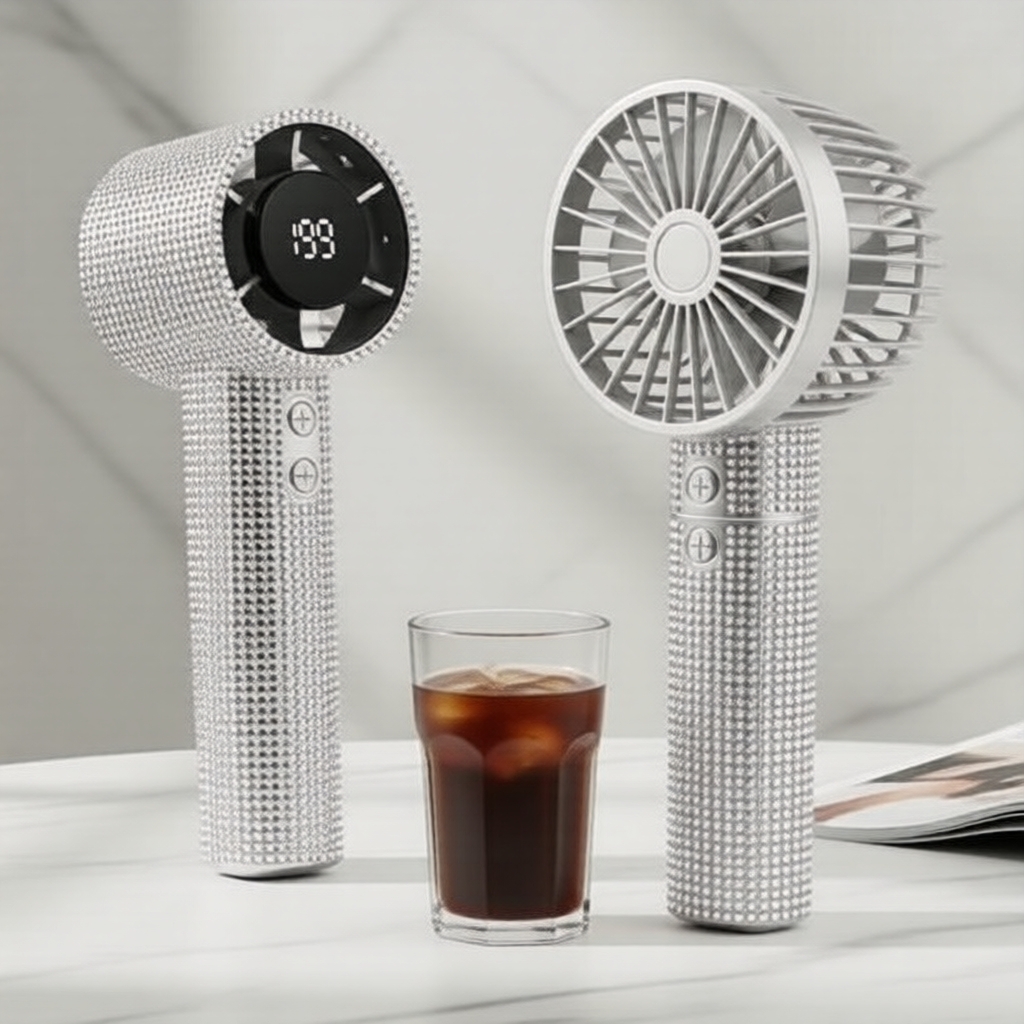 5-Speed Diamond-Style Portable Fan, Turbo Airflow, USB Rechargeable, Long-Lasting Battery, Digital Indicator 5-Kelajuan Kipas Mudah Alih Gaya Berlian, Aliran Udara Turbo, Boleh Cas USB, Bateri Tahan Lama, Penunjuk Digital