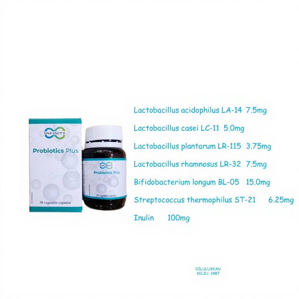 Infinity Probiotic Plus (30 vegetable capsules)[Halal, Imported, Denmark, Lactobacillus, Prebiotic]