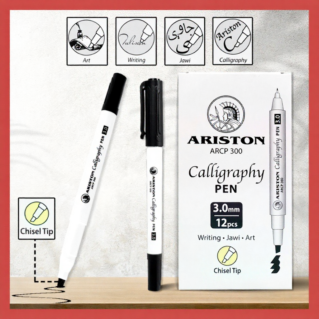 Ariston Calligraphy Pen Black Twin Head Jawi Lettering Pen Tulisan Khat Art Craft 1.0 / 2.0 / 3.0