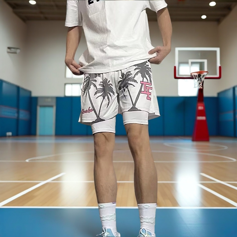 S-5XL Basketball Shorts Basketball Pants Men Short Pants American Pink&purple Trend Loose Printed Shorts Men's Fake Two Piece Street Hip Hop Mesh 美式短裤 篮球裤 美式篮球裤