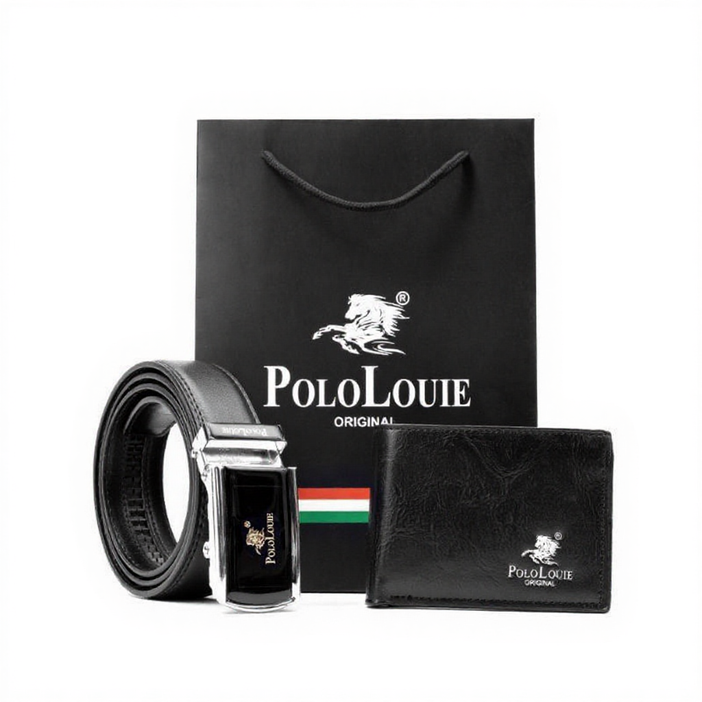 Original Polo Louie Men's Smart Gift Set Short Bifold Wallet Casual Automatic Buckle Strap Belt