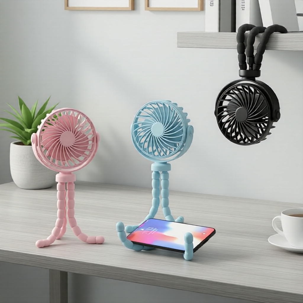 Rechargeable USB Octopus Fan for Stroller: Oscillating, Handheld Mini Design Kipas Sotong Boleh Cas USB untuk Stroller: Berayun, Reka Bentuk Mini Genggam