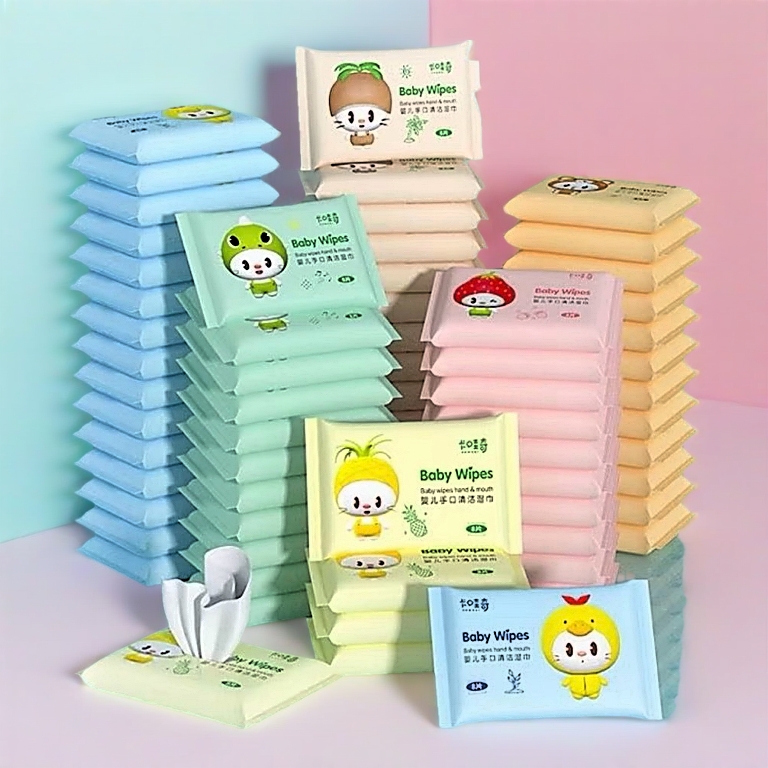 【Ready Stock】Cute Mini Wet Tissue Bundle Pack 可爱迷你湿纸巾– 50pcs Random Cartoon Design | Kawaii Small Wipes Travel Pack