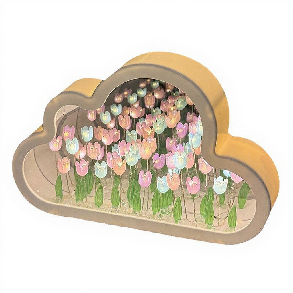 MLADEN Tulip Night Light DIY Clouds Shape Tulip Mirror Table Lamp Gifts - Blue/Purple/Pink