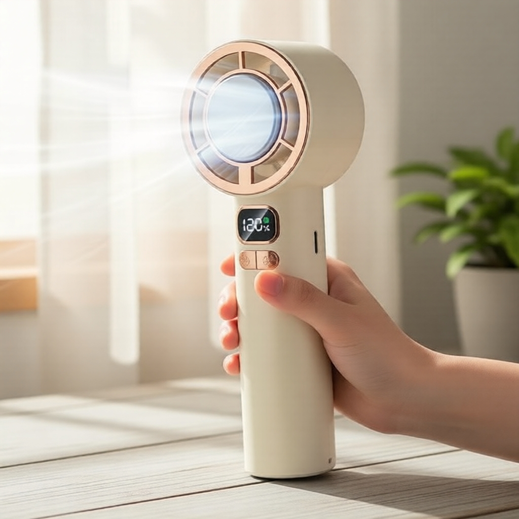 120-Speed Handheld Turbo Fan:,LED,USB,,// 120-Kelajuan Turbo Kipas Genggam: Penyejukan Tanpa Langkah, Paparan LED, Boleh Cas USB, Bunyi Rendah Sesuai untuk Pantai/Perjalanan/Pejabat