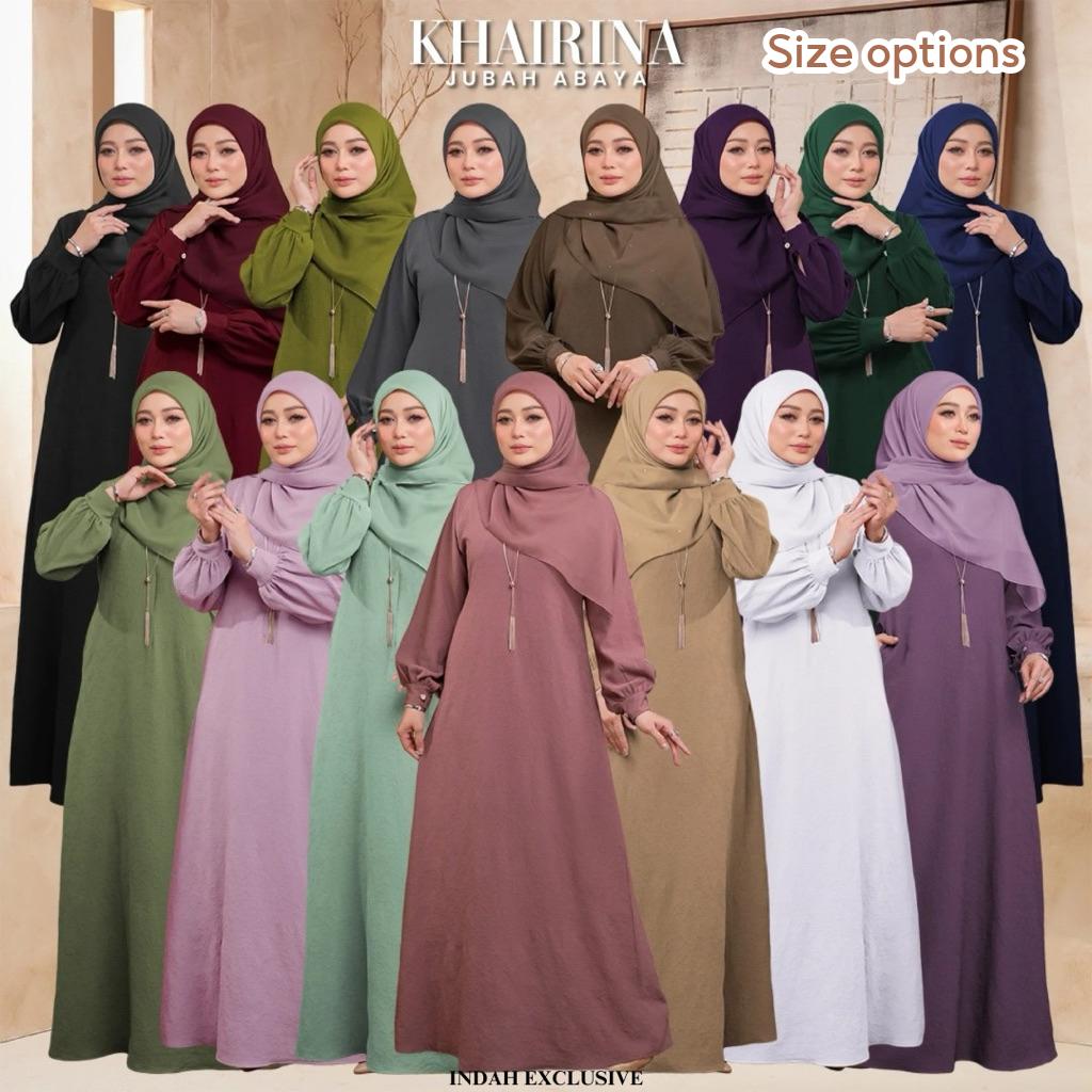 Dress Muslimah Jubah Abaya Sulam Kaftan Ironless Umrah Haji Travel Plussize - JUBAH ABAYA KHAIRINA