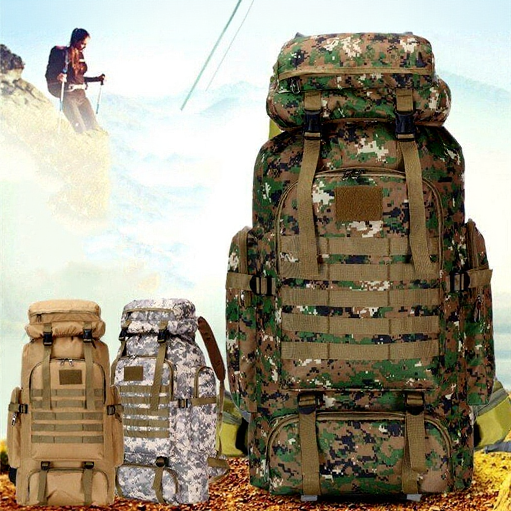 80L Waterproof Tactical Backpack Military Army Hiking Beg Camping Backpack Travel Rucksack Outdoor