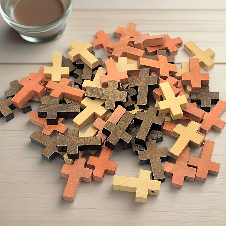 50pcs Cross Beads Wooden Decorations Ornaments Hanging Pendant Jewelry Kids Gifts Unfinished Wood DIY